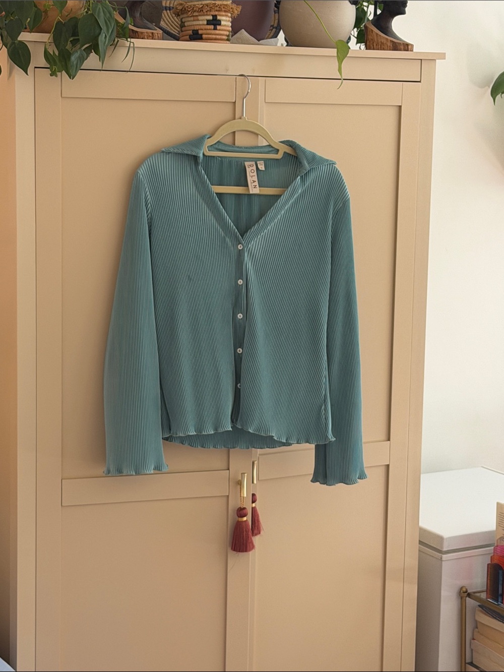 dolan Light Blue Ribbed Button-Down Shirt with Ruffle Trim - Picture 5 of 7